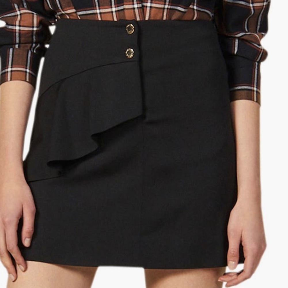 Sandro Black Asymmetrical Pencil Mini Skirt